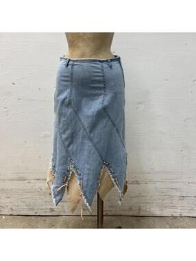 Y2K Vintage Tulipe Jeans Avant-Garde Suede Deconstructed Denim Skirt